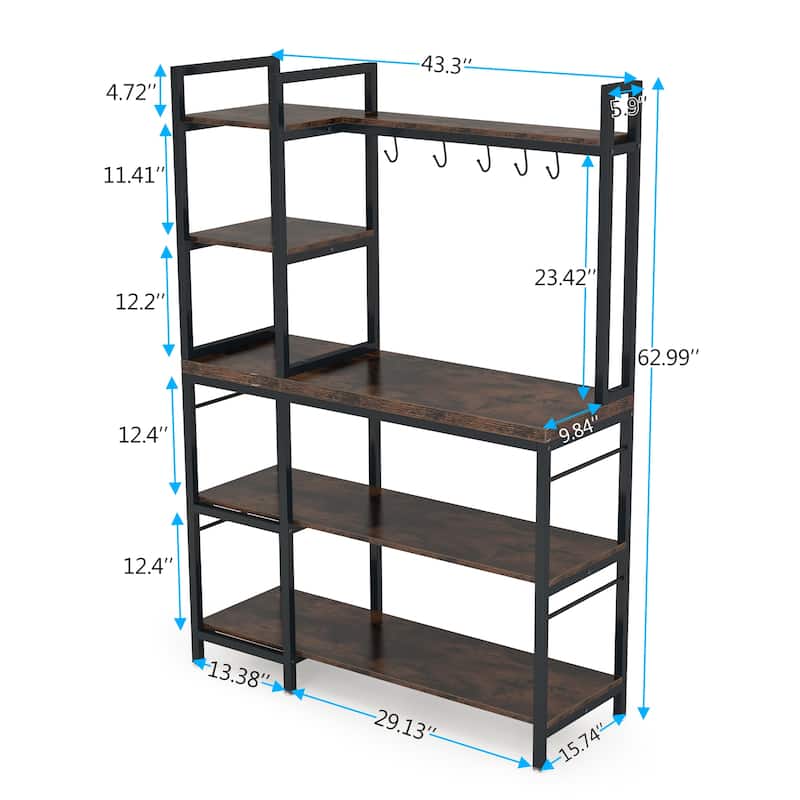5-Tier Kitchen Bakers Rack with Storage, Microwave Oven Stand, Kitchen Utility Storage Shelf