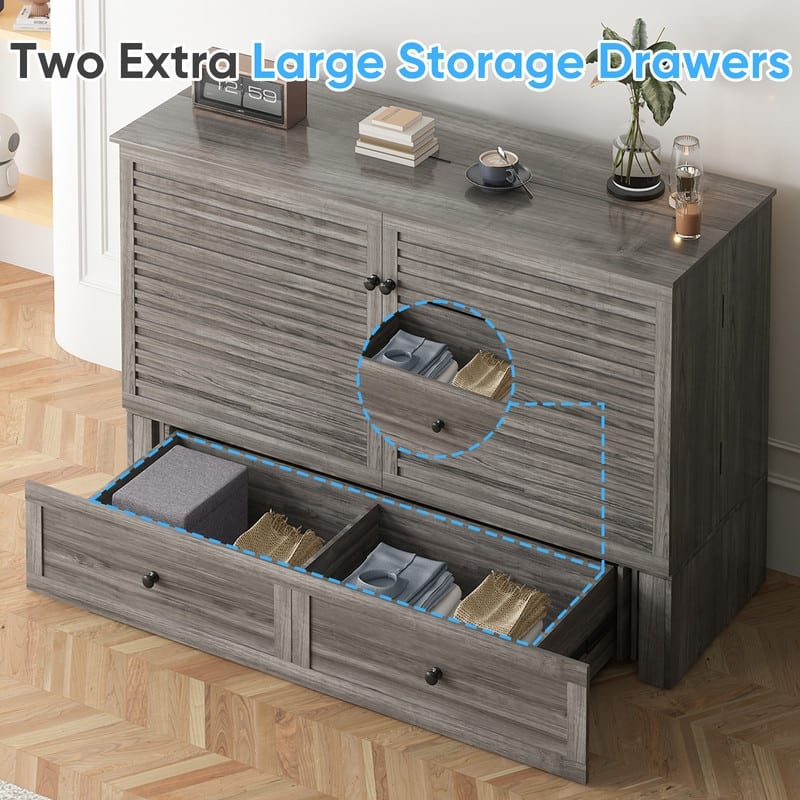Mixoy Modern Queen Size Murphy Bed with 4.7''Mattress,USB ports,Storage Drawers
