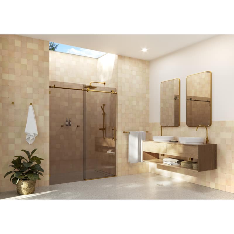 Equinox 60 in. x 78 in. Fully Frameless Glass Sliding Shower Doors with Bronze Tint