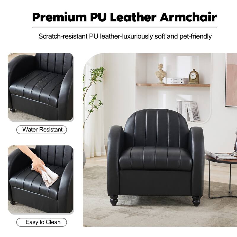Retro PU Leather Accent Chair with Curved Armrest