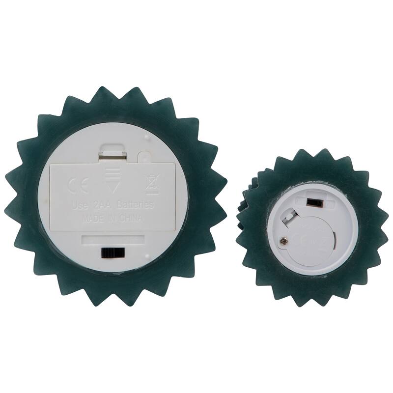 Ribbed Flickering LED Flameless Christmas Tree Wax Candles - 6" - Green - Set of 2