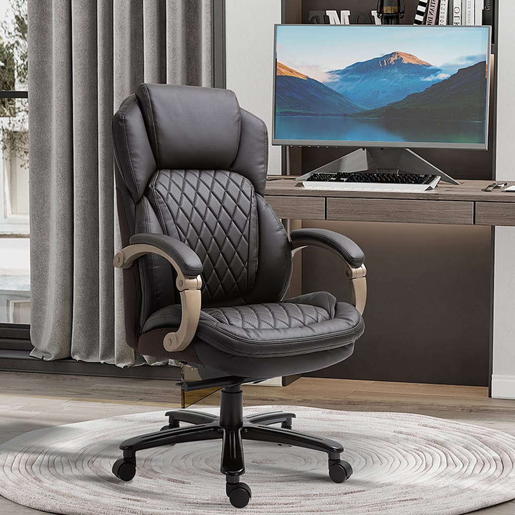 Adjustable Height Leather Upholstered Office Desk Chair Gaming Chair, Swivel Chair Computer Task Chair with Wheels