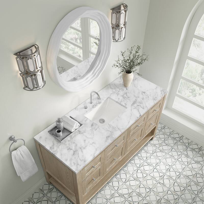 Breckenridge 60" Single Vanity, Whitewashed Oak - 60S - Carrara White