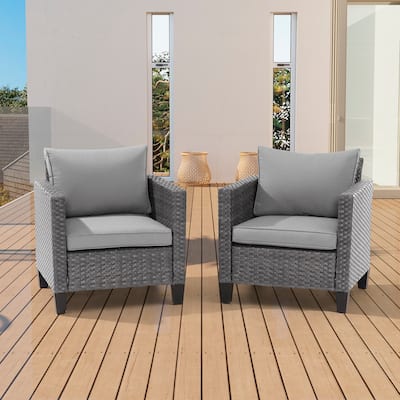 BONOSUKI 2Pcs Patio Single Sofa Set Grey Rattan Outdoor Furniture Set