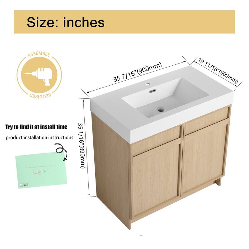Malwee 30"/36"/48"/60" Bathroom Vanity with Sink, FreeStanding Vanity with Soft Close Doors and adjustable shelf