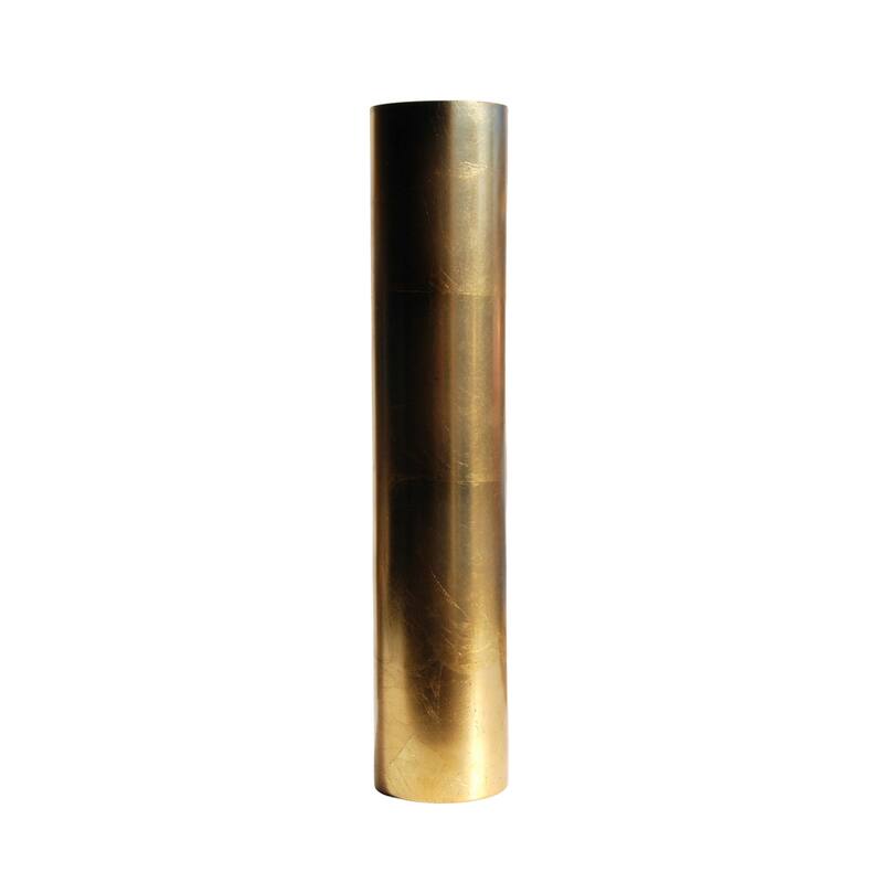 20 Inch Glass Cylinder Shape Hand Gilded Vase with Metal Leaf Details and Distressed Finish - Gold