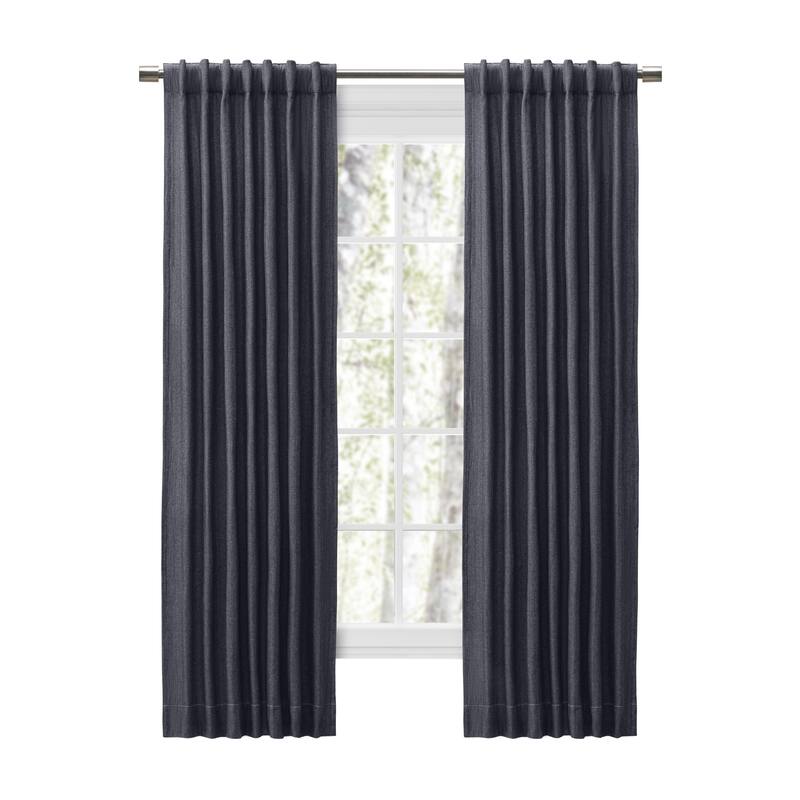 Chevron Recycled Cotton Rod Pocket W Back Tab Panel - 48"W x 84"L - Navy