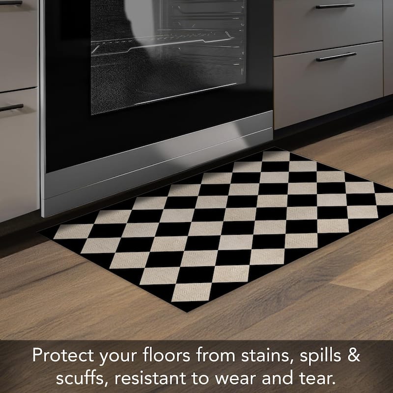 Diamonds Neutral Stripes Design Deco-Floormat, Waterproof, Low Profile, Eco-Friendly Non Slip, Made in The USA (3' x 2')
