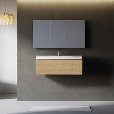 36'' Floating Bathroom Vanity with Sink Combo, Modern Wall-Mounted Striped Bathroom Storage Cabinet with Soft-Close Drawer