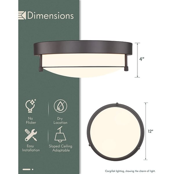 dimension image slide 0 of 3, 12 Inch 2-Light Flush Mount Light Fixture, Modern Ceiling Light