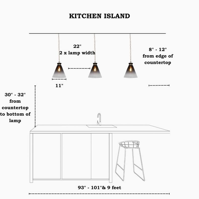 Modern Coastal Style 1-Light Large Pendant Light Fixture with Gradient Smoky Gray Semi-Transparent Glass for Dining Room
