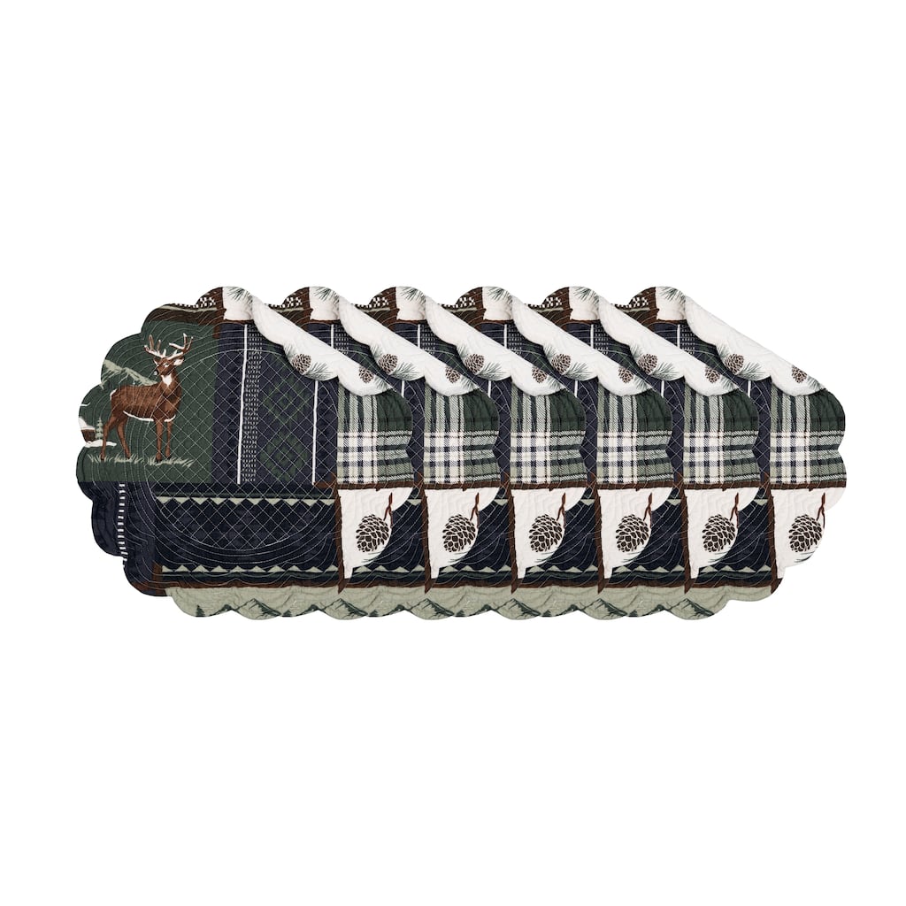 Greenstone Pines Round Quilted Placemat Set 6