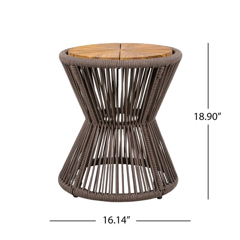 Scott Living - Nara 18.9"H Modern Outdoor Acacia Wood and Woven Rope Side Table, Tapered Cylindrical Silhouettes Design