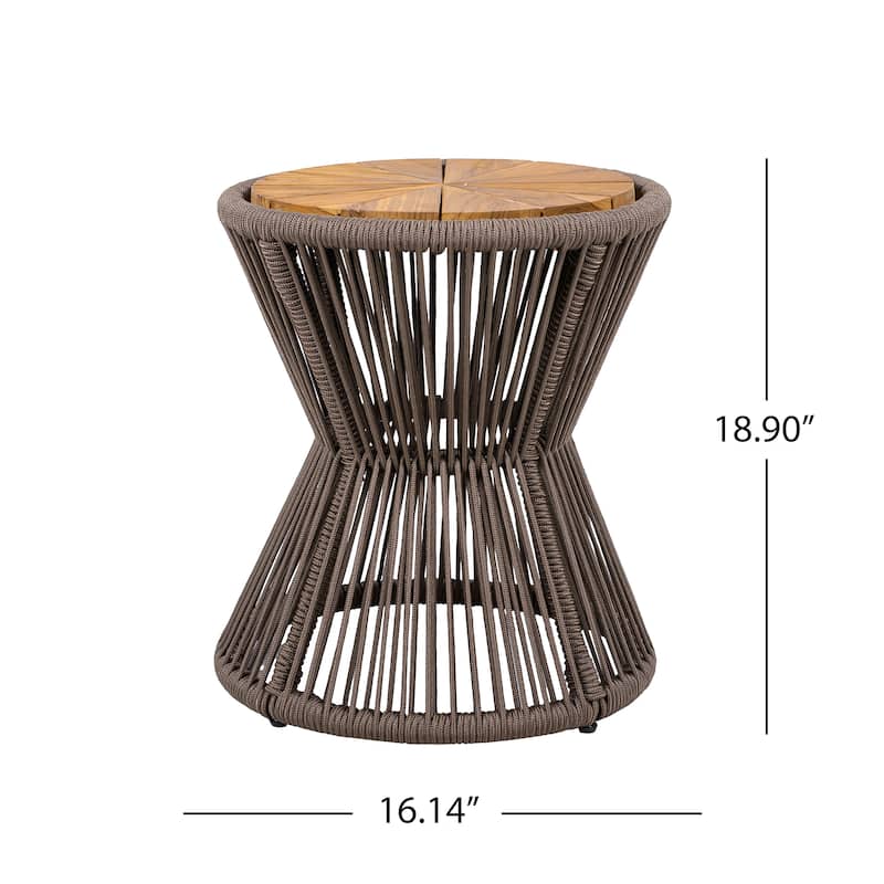 Scott Living - Nara Modern Outdoor Acacia Wood and Woven Rope Sculptural Side Table, Set of 2 - 32.28"L