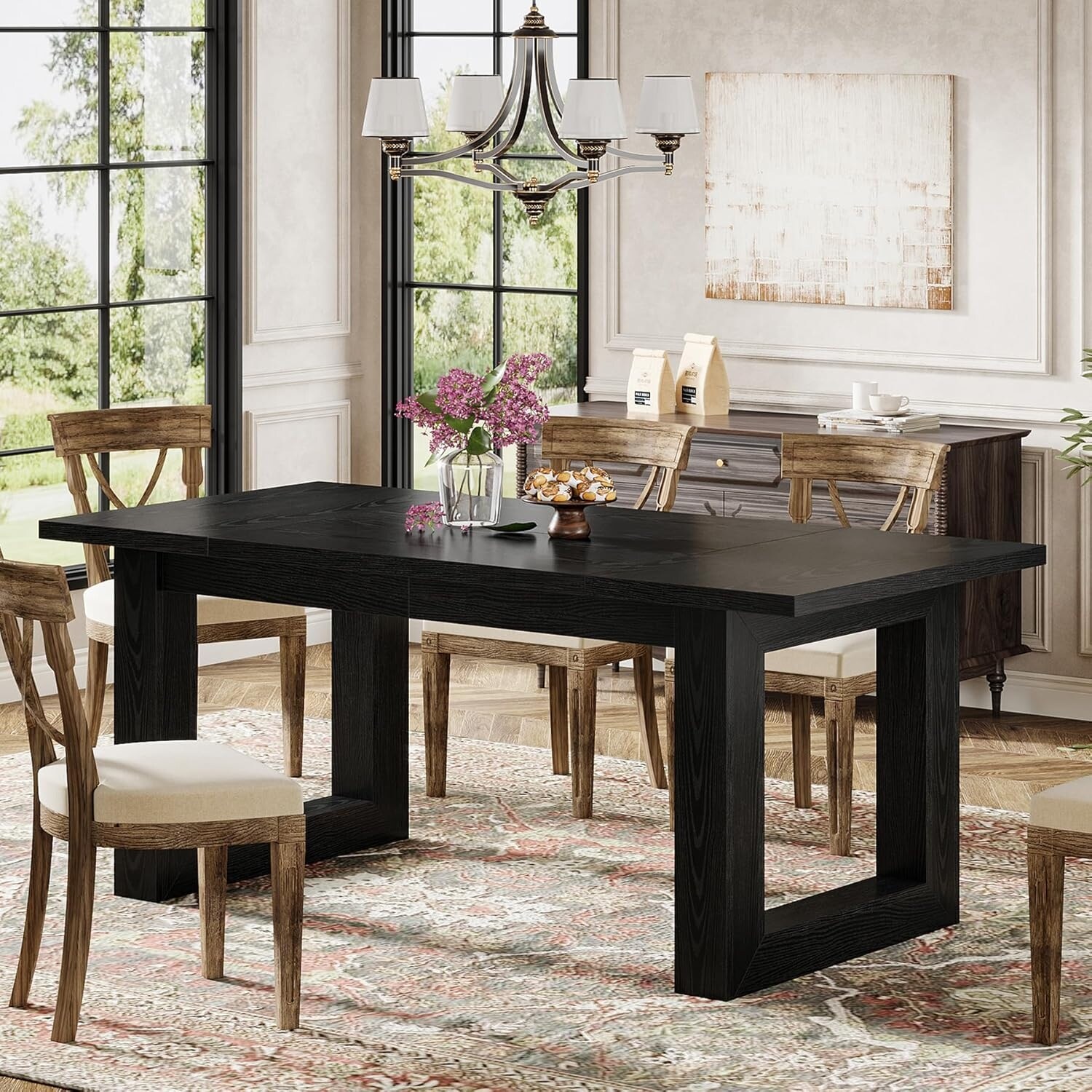 63-Inch Dining Table Modern Wood Kitchen Table Large Rectangular