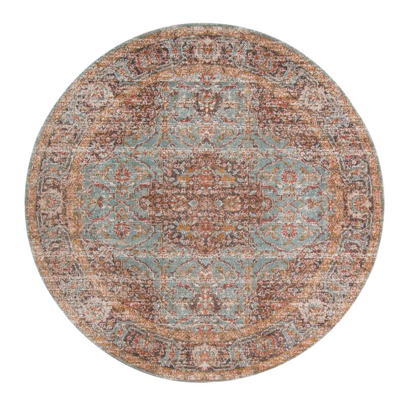 Ethereal Funi Vintage Bordered Sea Green Area Rug