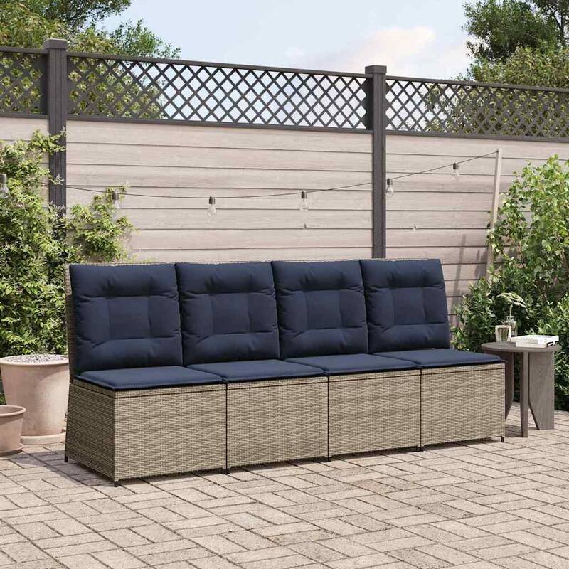 vidaXL Garden Sofa with Cushion Poly rattan - 54 x 67 x 95 cm - gray and navy blue