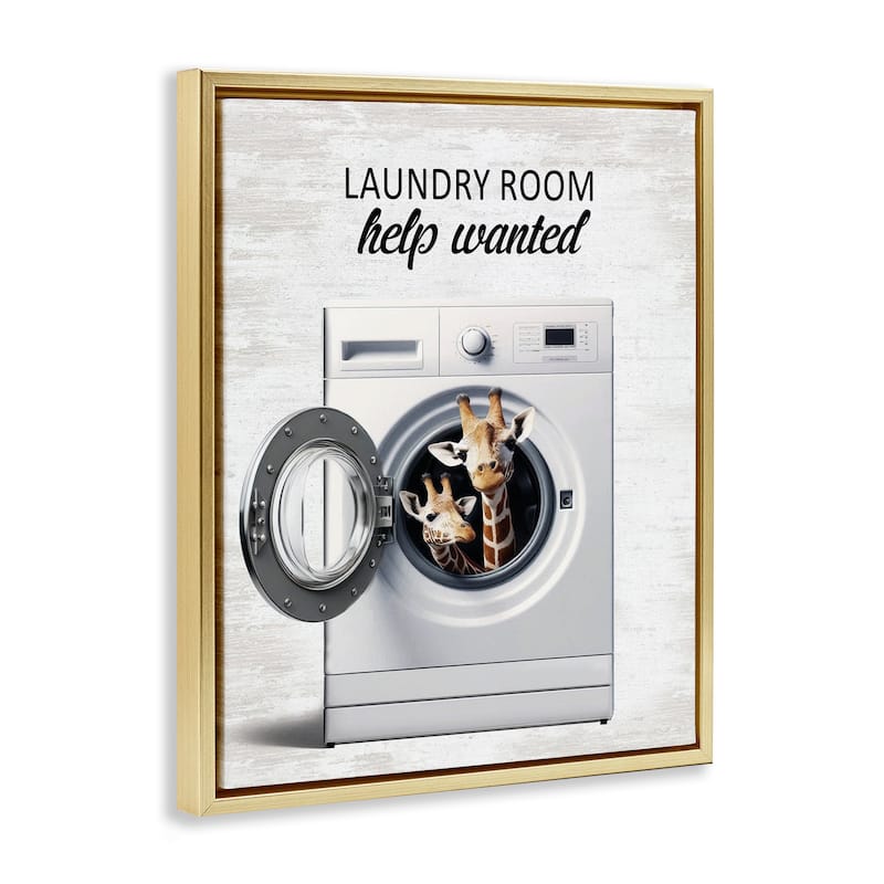 Stupell Laundry Room Help Wanted Framed Floater Canvas Wall Art Design By Lettered and Lined