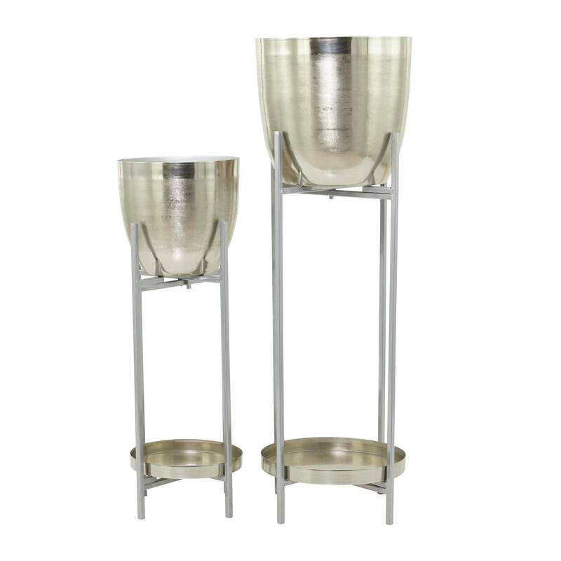 Metal Indoor Outdoor Planter with Removable Stand - Set of 2 Silver, Gold, Black - CosmoLiving by Cosmopolitan