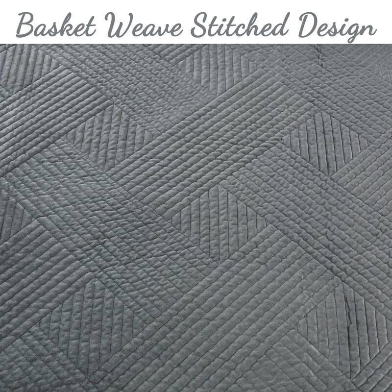 Cozy Line Soft Velvet Basket Weave Stripe Solid Poly Cotton Quilt Bedding Set
