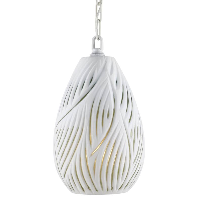 Currey & Company Midori White Pendant - 15"h x 7"dia - 15"h x 7"dia - White/Green