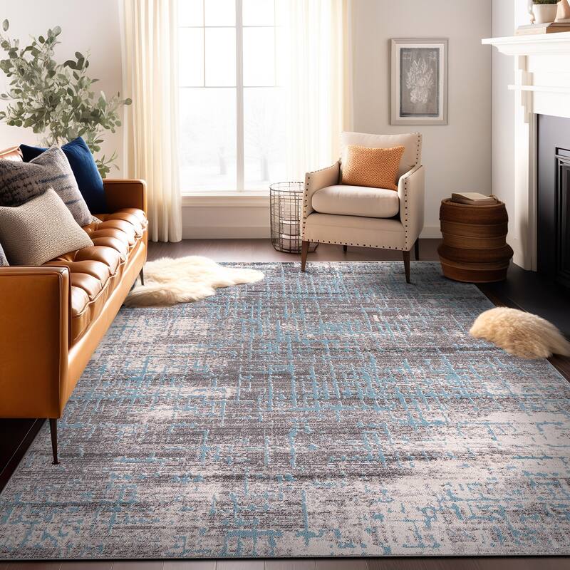 World Rug Gallery Distressed Abstract Design Blue Area Rug