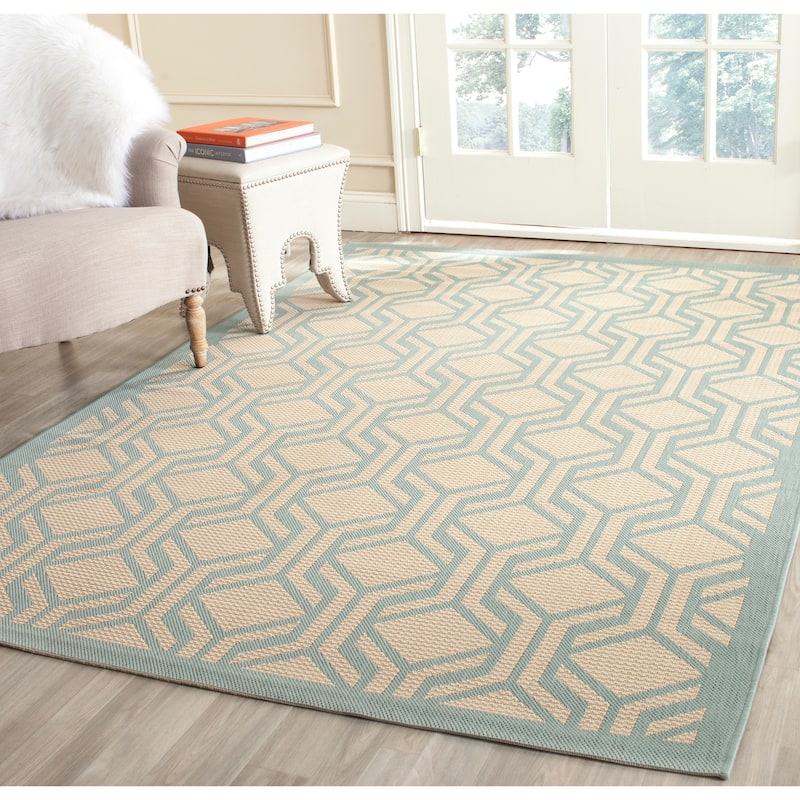 SAFAVIEH Courtyard Jeanine Indoor/ Outdoor Waterproof Patio Backyard Rug - 5'3" x 7'7" - Beige/Aqua