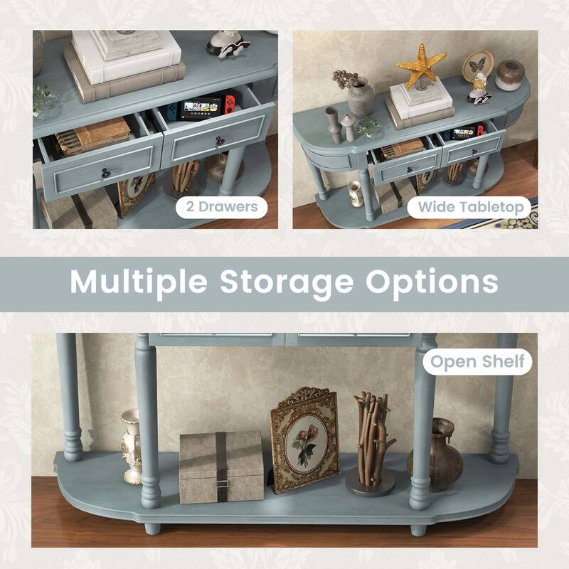 Costway 52'' Long Sofa Table with 2 Drawers & Open Shelf Retro Console - See Details