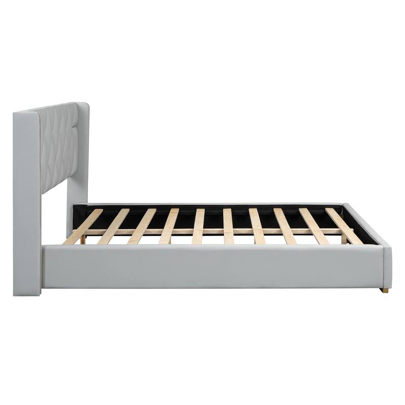 Upholstered Platform Bed with Metal Strips