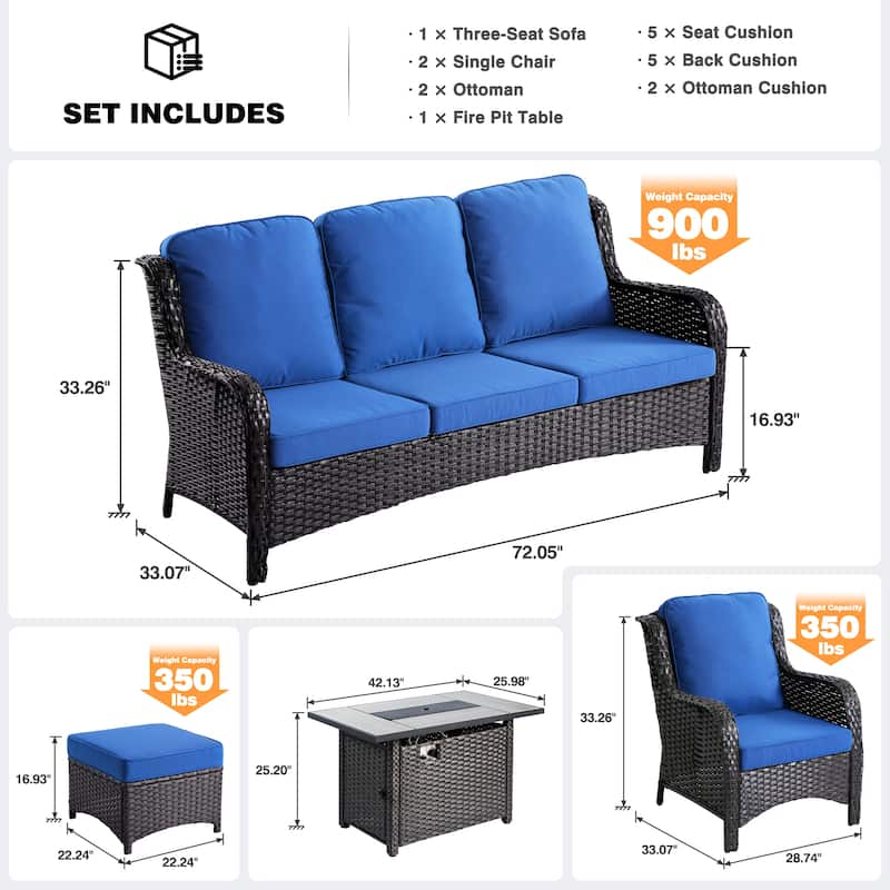 OVIOS 6-piece Patio Wicker Furniture Set With 42" Fire Pit Table