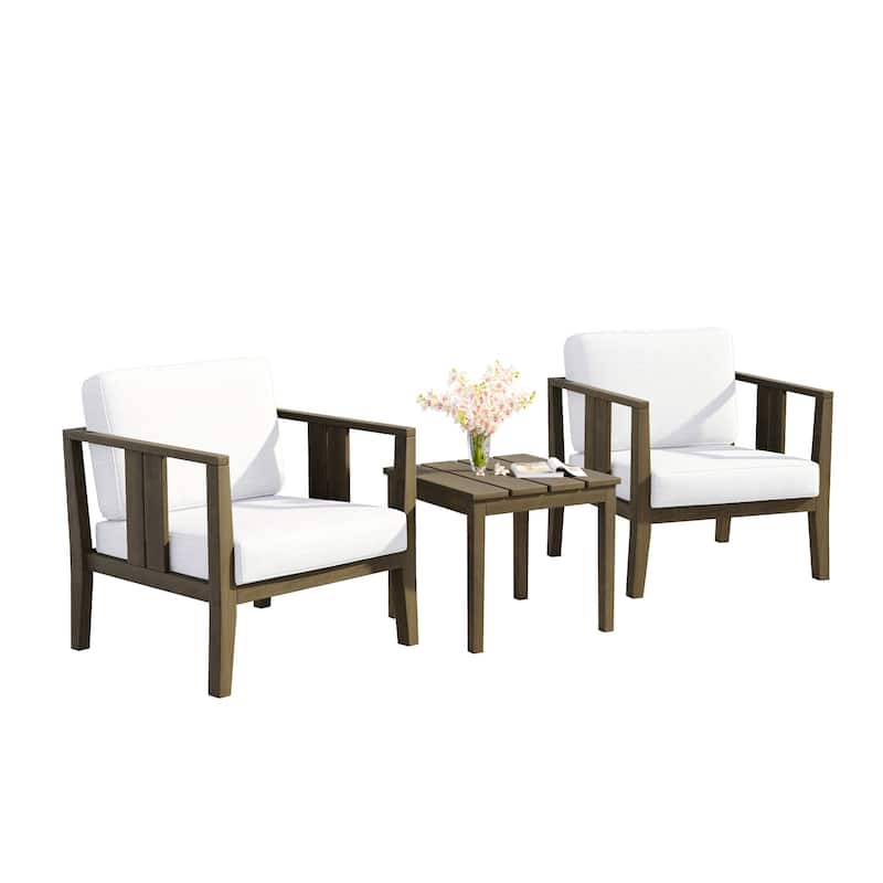 Uixe 3-piece Teak Solid Wood Outdoor Arm Chairs with Side Table Set