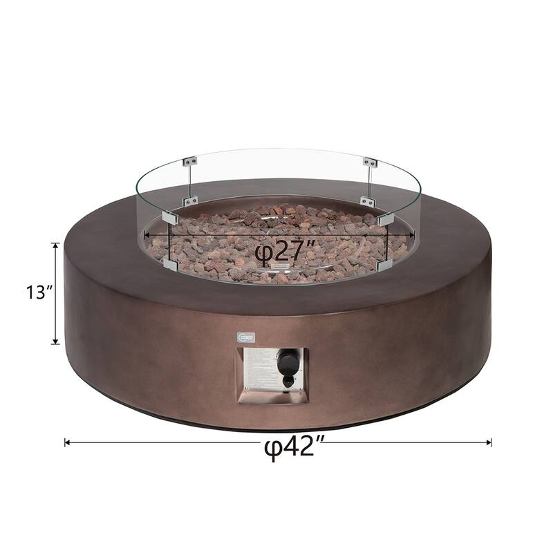 COSIEST Ecru Round Outdoor Propane Fire Pit with Wind Guard