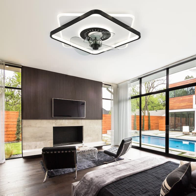 Cusp Barn 20-inch Low Profile Ceiling Fan with Light and Remote Control 6 Speeds Flush Mount Dimmable LED Lighting for Bedroom