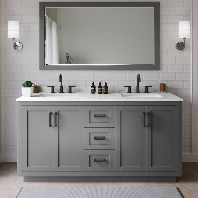 Wyndham Collection WCF292966D-QTZ-US3MXX Miranda 66" Free Standing - Dark Gray / Giotto Quartz Top / Matte Black