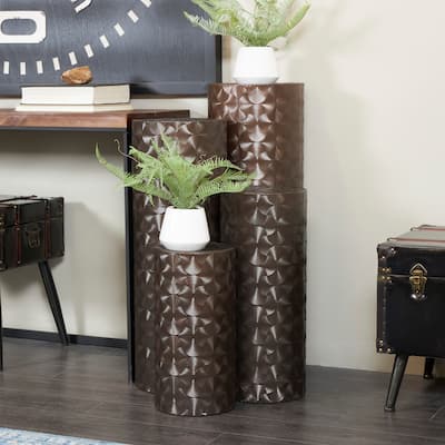 Brown Metal Tall Slim Abstract Pedestal Table with Grooved Shell Design (Set of 4)