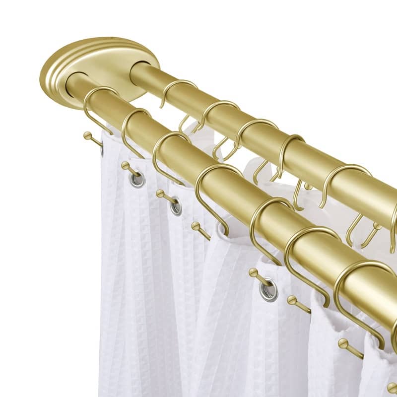 Utopia Alley Rustproof Aluminum Double L Shaped Shower Curtain Rod 72" L x 31.7" W, with 24 Shower Hooks included, Wall Mounted