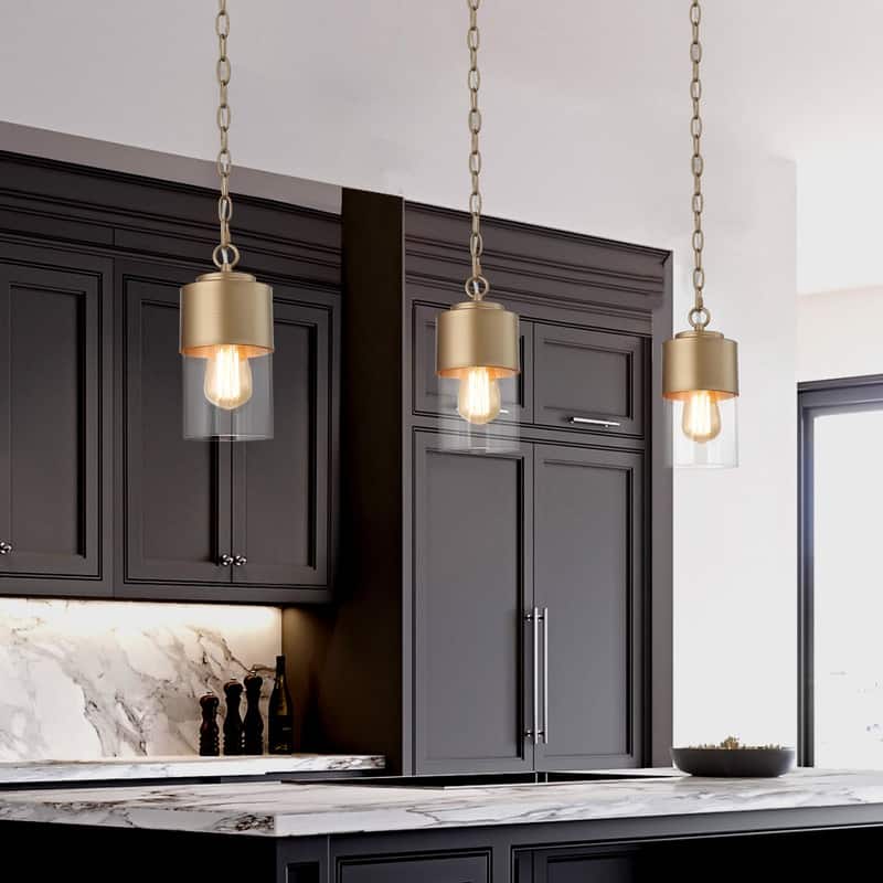 Velus Modern Glam Gold 1-light Glam Mini Pendant Lights Glass Kitchen Ceiling Lights for Dining Room - D5'' x H71''