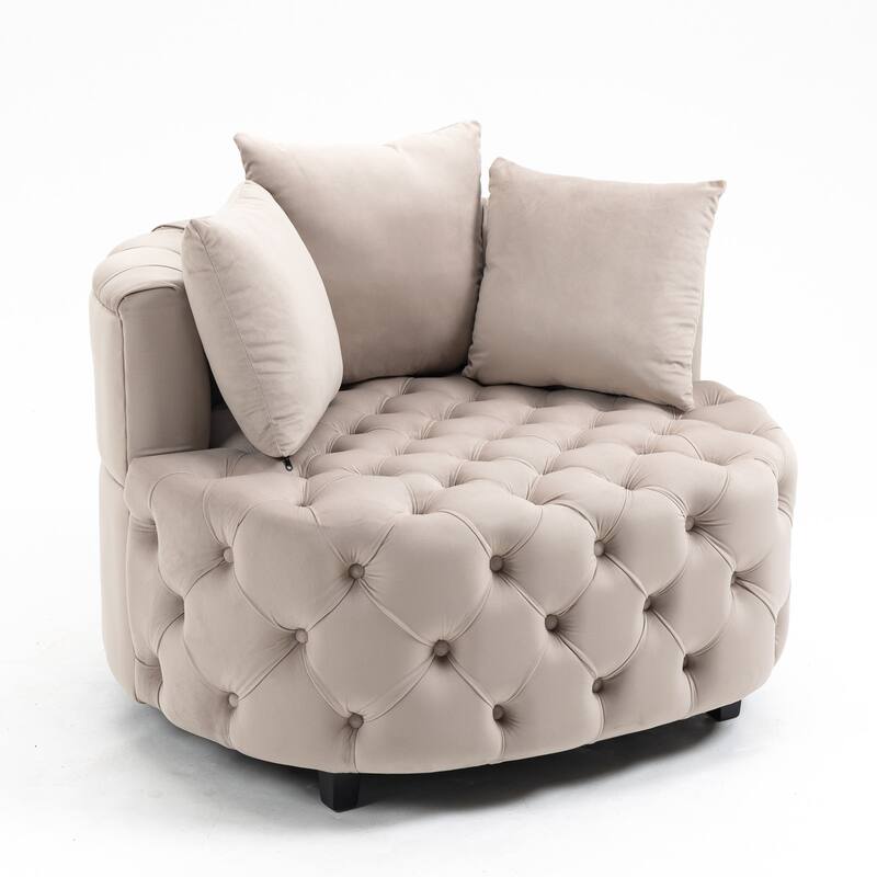 Oversized Barrel Accent Chair with 3 Pillows, Velvet Tufted Upholstered Round Club Chair, Ergonomic Reading Sofa Chair