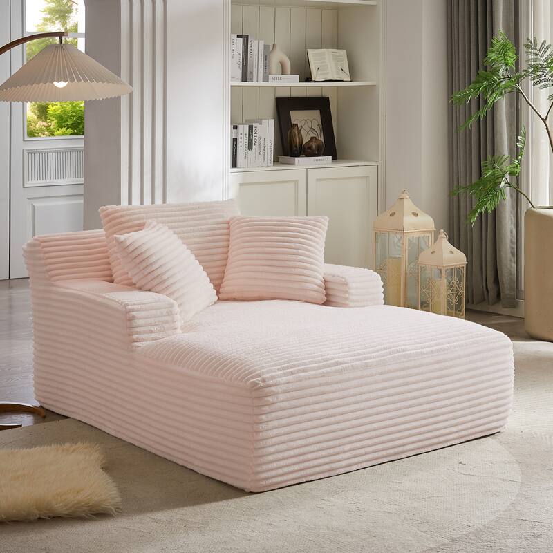 Lazy Sofa Chair Single Chaise Lounge Corduroy Upholstered Sleeper Sofa Ergonomic Couch Chair with Full Foam Cushion and Pillows