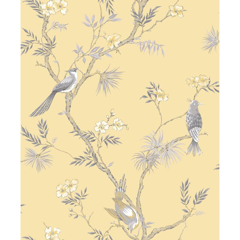 Galerie Wallcoverings Secret Garden Classic Bird Trail Non-woven Matte Wallpaper Roll - 33 feet x 21 inches - Yellow