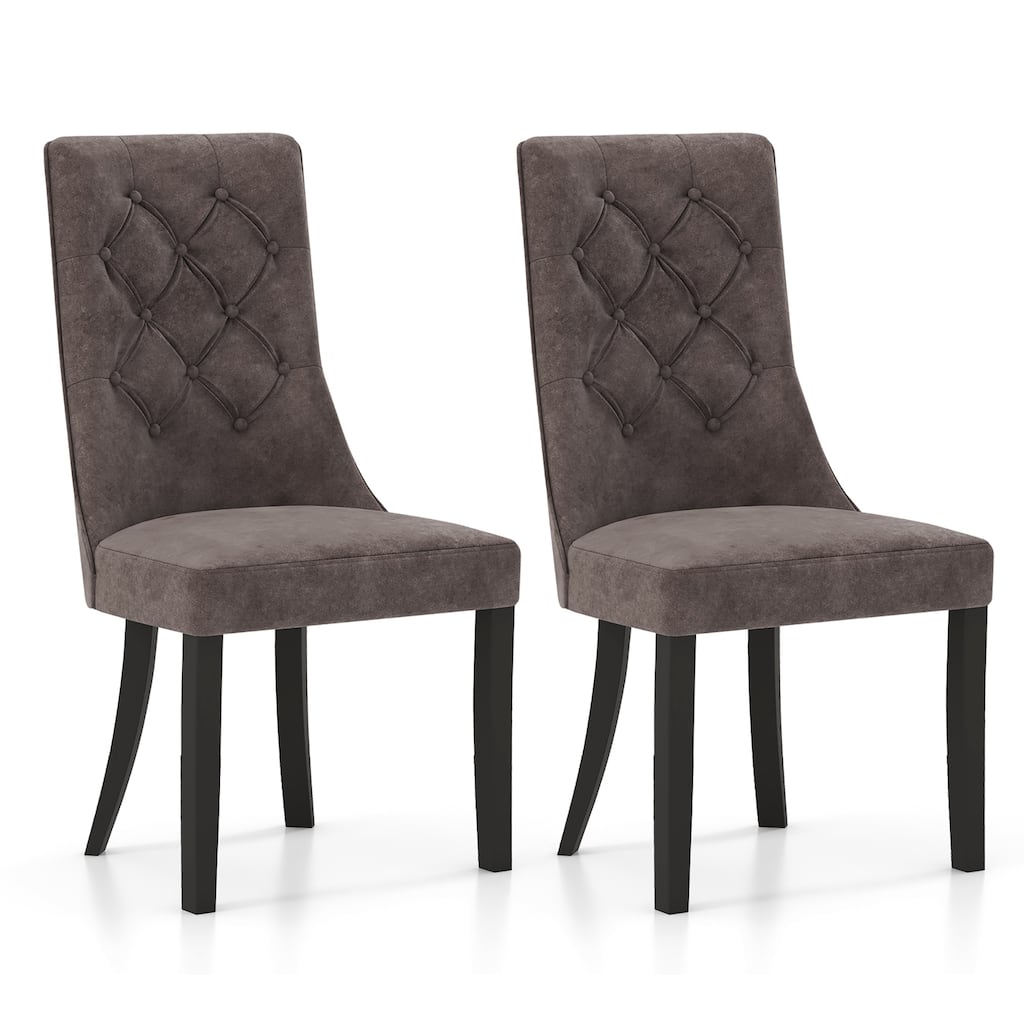 Gymax Tufted Dining Chairs Set of 2 w/ High Backrest Rubber Wood Legs