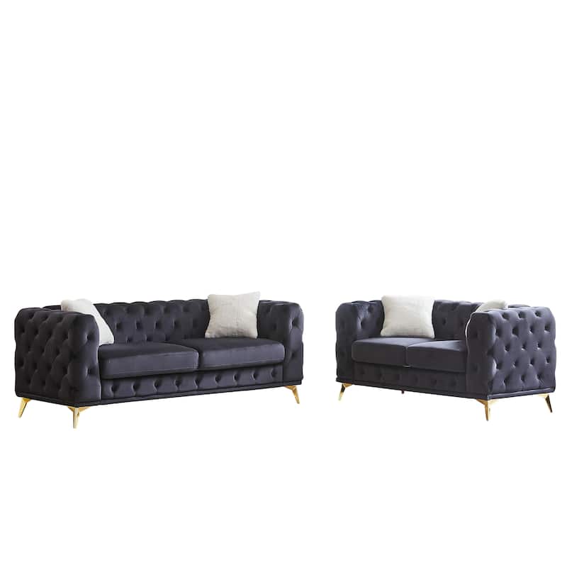 2+3 Seater Chesterfield Sofa Set, Velvet Loveseat & Deep Seat Lounge Couch with Tufted Design and Removable Cushions