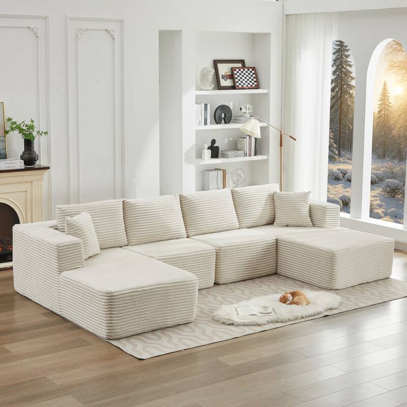 106" Modern Corduroy Sectional Sofa with Right/Left Chaise No Assembly Required
