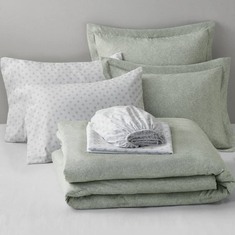 Chelsea Square Reese Chambray Print Microfiber Comforter Set with Bed Sheets