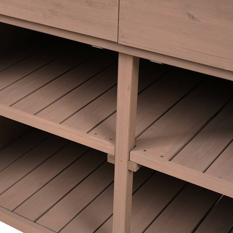 Outdoor Potting Bench Table, Gardening Workstation with Open Storage Shelves, Fir Wood Workstation with 2 Drawers and Cabinet