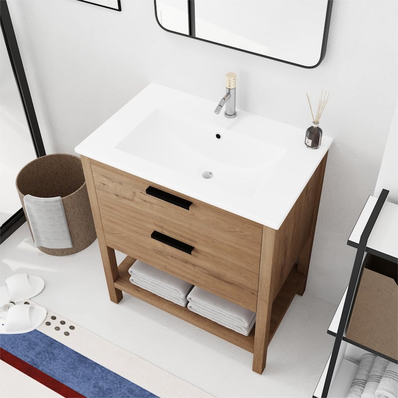 Bathroom Vanity With Sink In 30 Inch, Freestanding Bathroom Vanity With 2 Soft Close Drawers