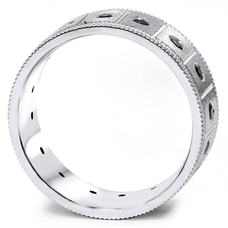 5/8ct Blue Diamond Mens Comfort Fit Wedding Ring White Gold 8mm