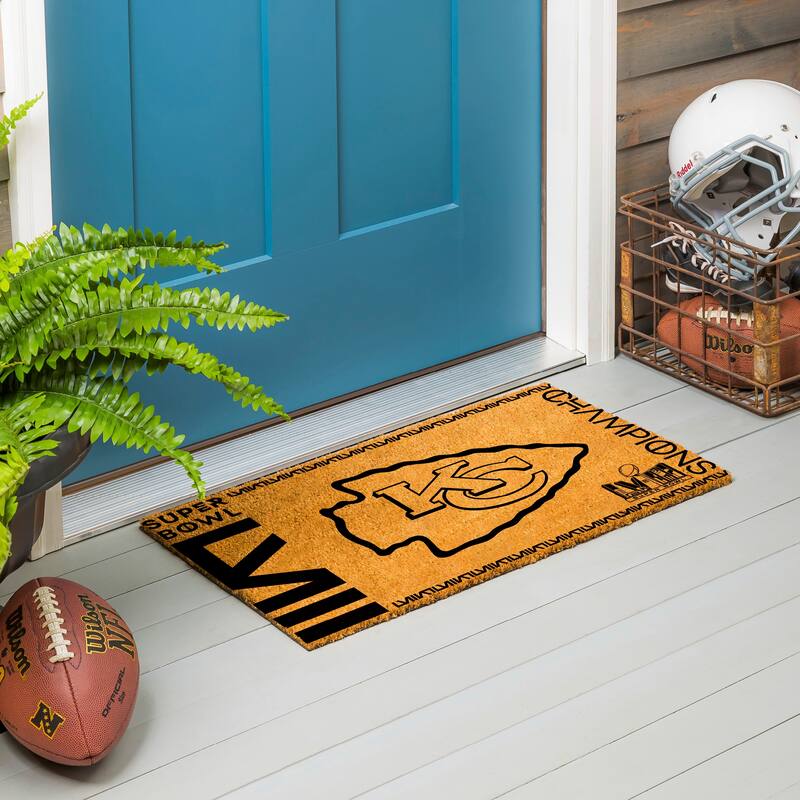 Coir Door Mat, 16"x 28", Kansas City Chiefs Super Bowl 58 Champions - 28" x 16"