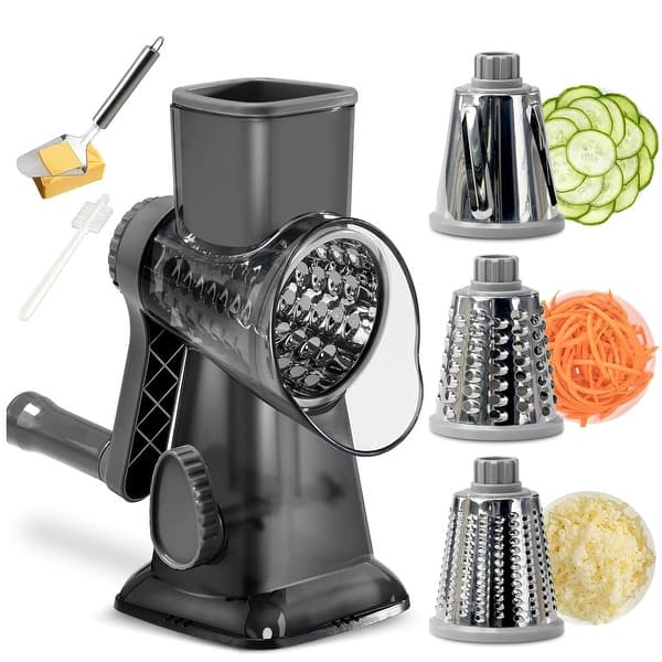 slide 2 of 2, Stainless Steel Changeable Blades Rotary Cheese Grater Kitchen Tool Potato Slicer Shredder Nuts Chocolate Chopper gray