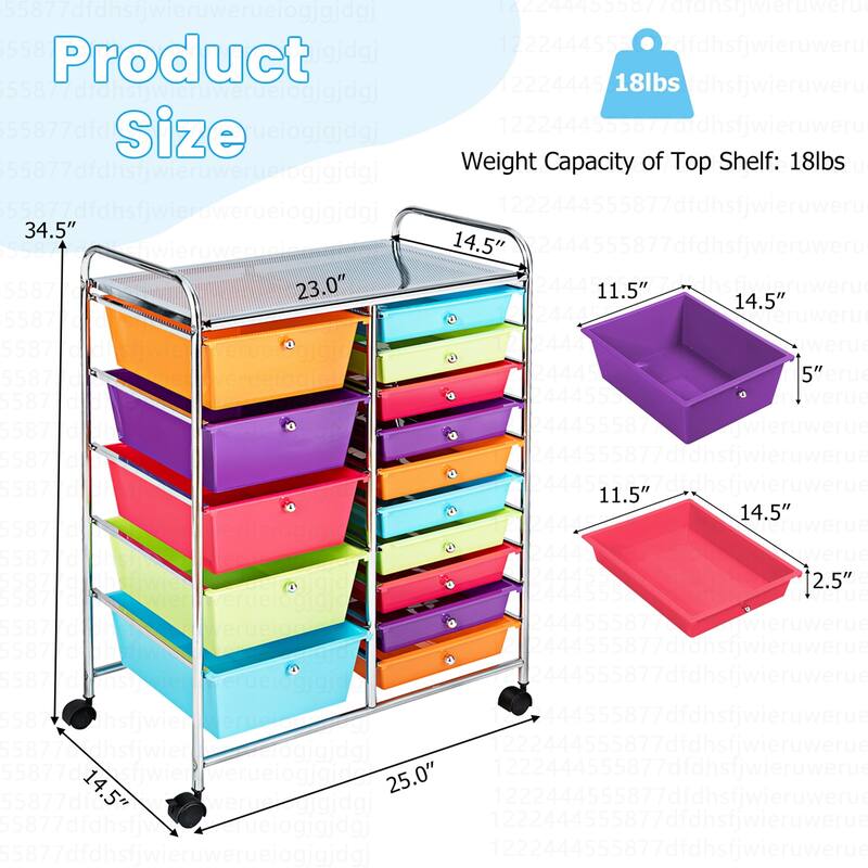 Costway 15 Drawer Rolling Storage Cart Tools Scrapbook Paper Office - See Details